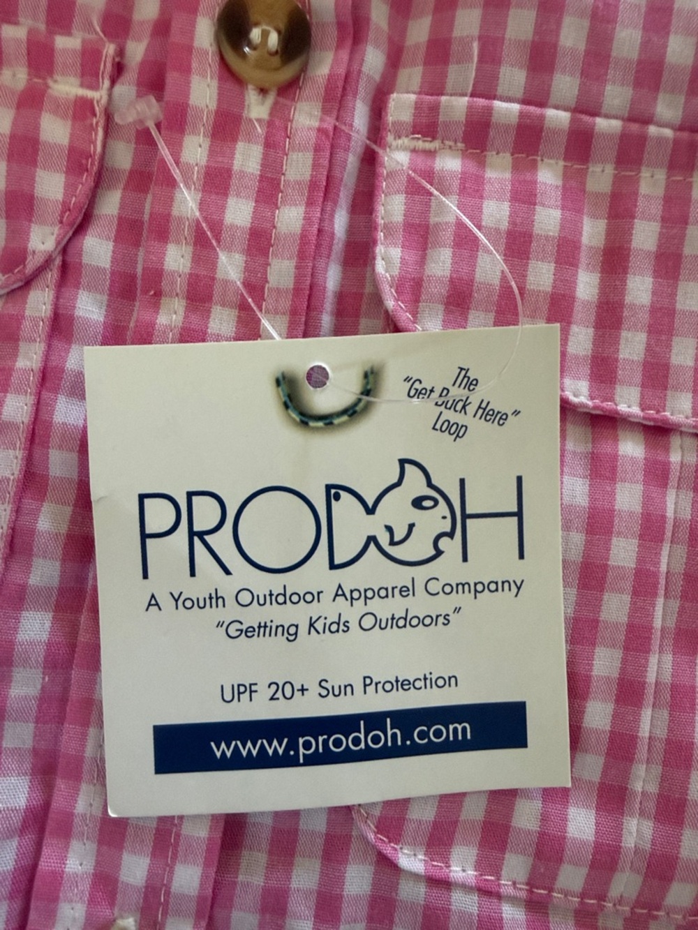 Prodoh Pink Gingham Button-Down Fishing SPF 20+ Shirt - 12 Months - Picture 3 of 5